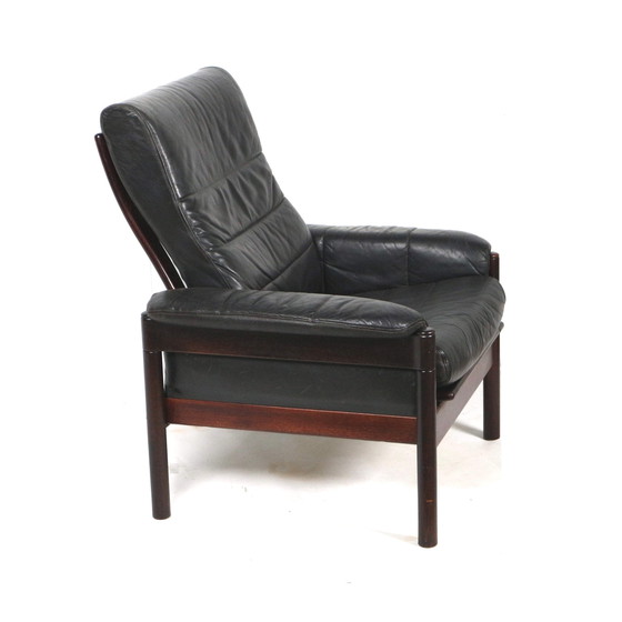 Image 1 of Zwart leren jaren ’60 fauteuil