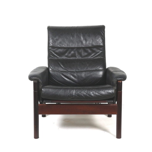 Zwart leren jaren ’60 fauteuil