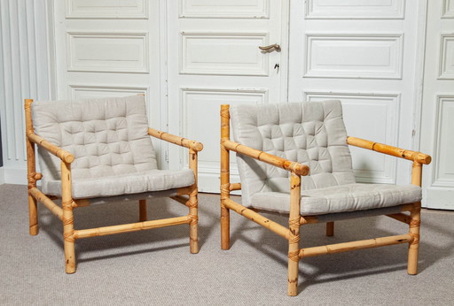 1970S Set Bamboe Lounge Stoelen Zweden