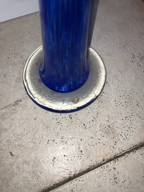 Image 1 of Glasgeblazen Blauwe Vaas Gegraveerd Dynola