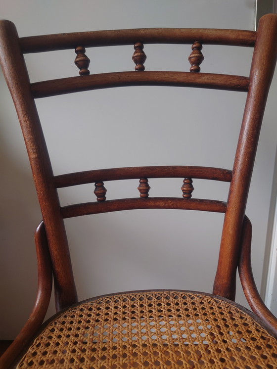 Image 1 of Antique Wooden chair, handwoven webbing