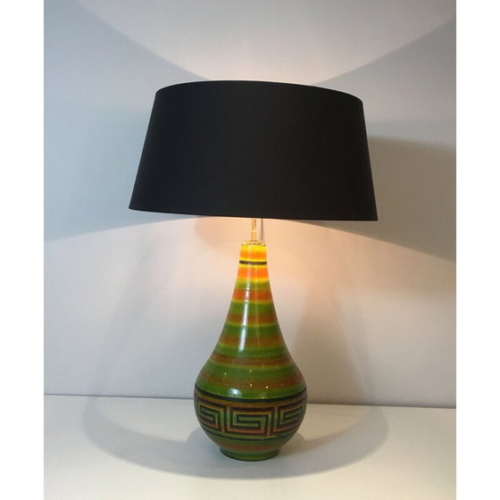 Image 1 of Vintage lamp van keramiek met Griekse sleutel, Frankrijk 1970