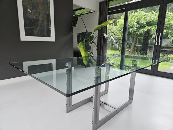 Image 1 of Moderne eettafel glas met geborsteld RVS-nderstel