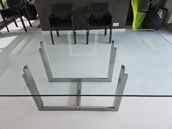 Image 1 of Moderne eettafel glas met geborsteld RVS-nderstel