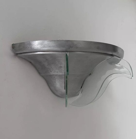 Image 1 of Vintage Art Deco wandlamp, geborsteld metaal en glas, Frankrijk 1930