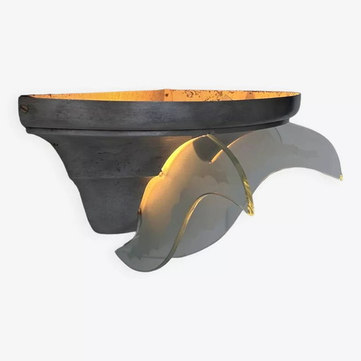 Vintage Art Deco wandlamp, geborsteld metaal en glas, Frankrijk 1930