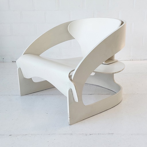 Joe colombo 4801 chair zetel Kartell 1960's plywood cream white