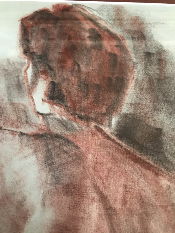 Image 1 of Ingelijste houtskooltekening van een naakt