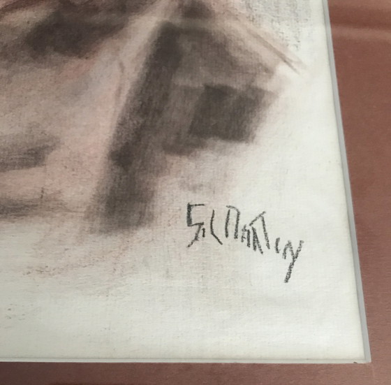 Image 1 of Ingelijste houtskooltekening van een naakt