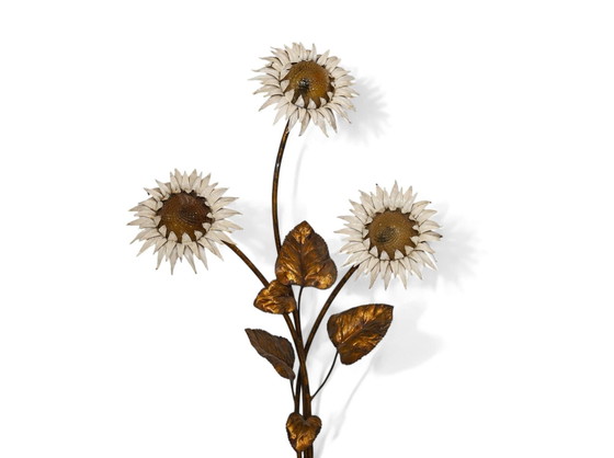 Image 1 of Staande Lamp Met Bloemen / Zonnebloemen, Beschilderd Metaal, Italië ca 1970