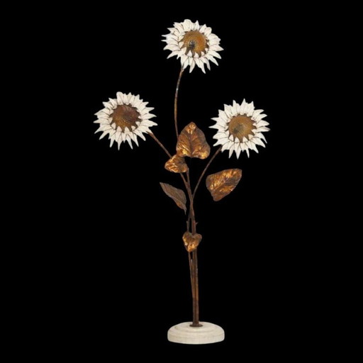 Staande Lamp Met Bloemen / Zonnebloemen, Beschilderd Metaal, Italië ca 1970