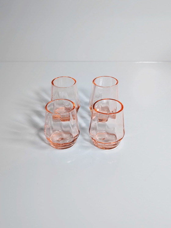 Image 1 of Art Deco Likeur Set Schnapps Karaf Dienblad Glas Rosalin Roze jaren 30 jaren 20 Bauhaus