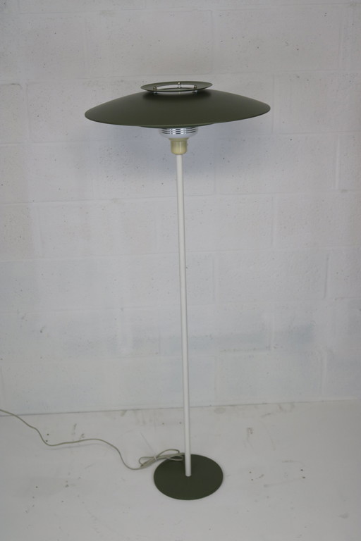 Vintage Deense Vloerlamp In Groen En Witte Tinten