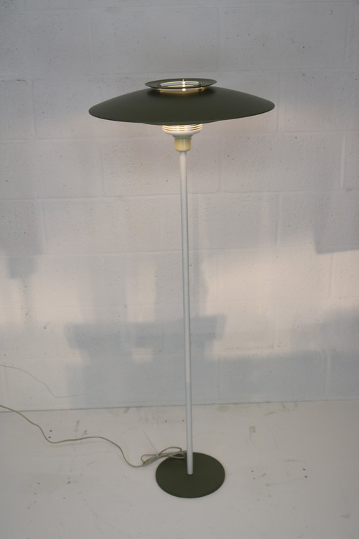 Vintage Deense Vloerlamp In Groen En Witte Tinten