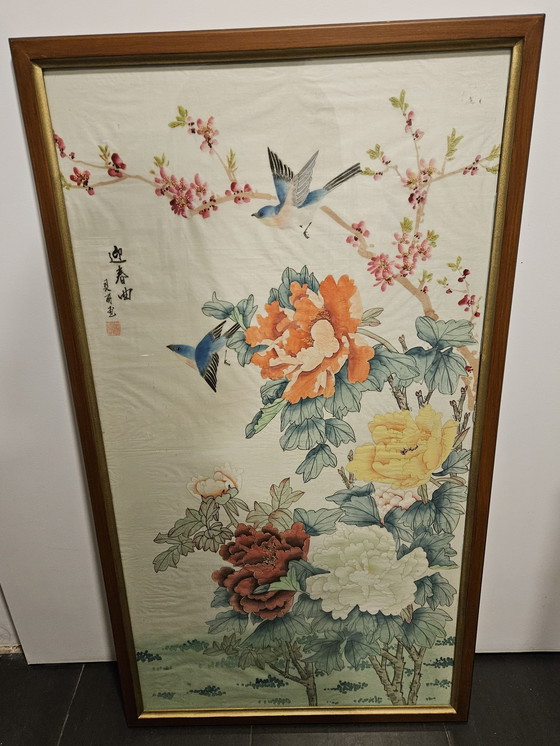 Image 1 of Aziatisch Schilderij Op Natuurlijke Zijde