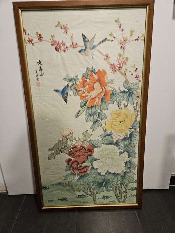 Image 1 of Aziatisch Schilderij Op Natuurlijke Zijde