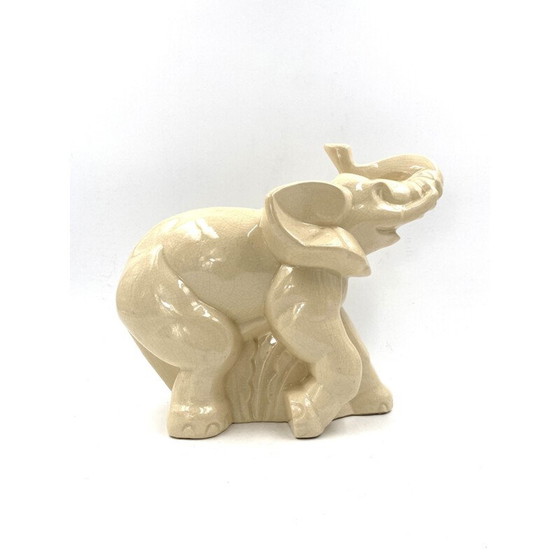 Image 1 of Vintage olifant sculptuur van geglazuurd aardewerk, België 1940