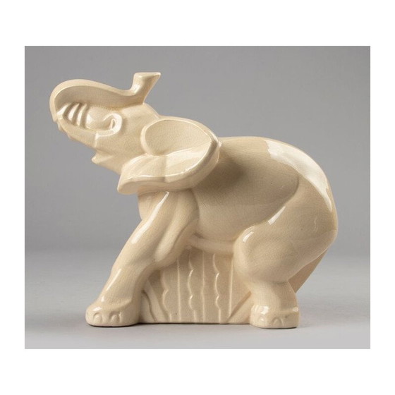 Image 1 of Vintage olifant sculptuur van geglazuurd aardewerk, België 1940