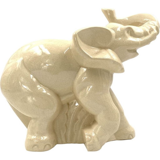 Vintage olifant sculptuur van geglazuurd aardewerk, België 1940