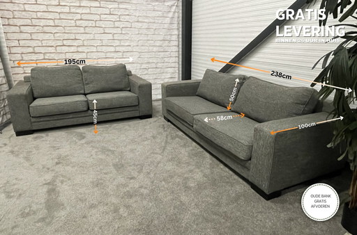 3 + 2,5 Zits Mooie Stoffen Grijze Sofa Set