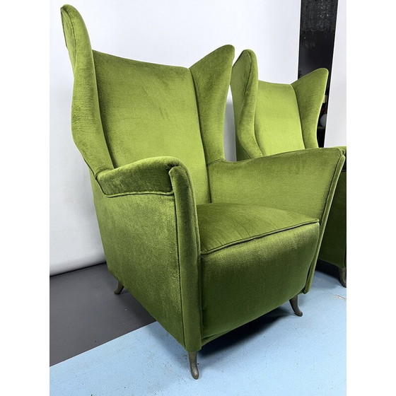 Image 1 of Paar Italiaanse Mid Century Isa fauteuils van groen fluweel, 1950