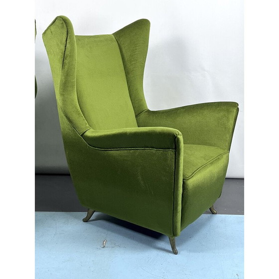 Image 1 of Paar Italiaanse Mid Century Isa fauteuils van groen fluweel, 1950