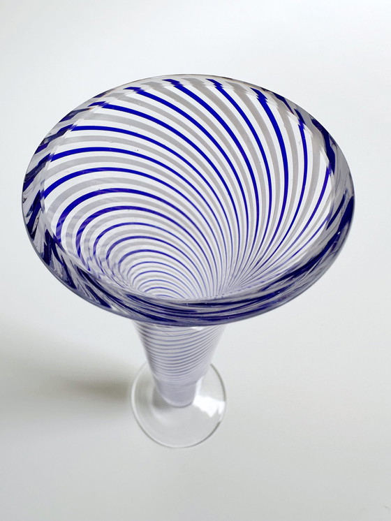 Image 1 of Vintage Solifleur Vaas Draadglas Pasabahce Mid Century Turkije Kobaltblauwe Swirl