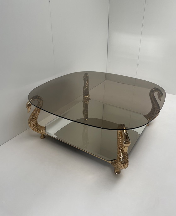 Image 1 of Vintage salontafel met messing zwanen