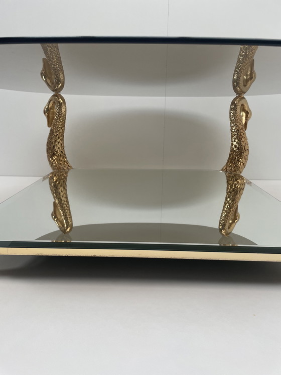 Image 1 of Vintage salontafel met messing zwanen