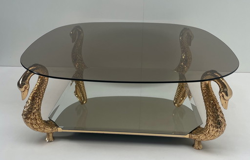 Vintage salontafel met messing zwanen