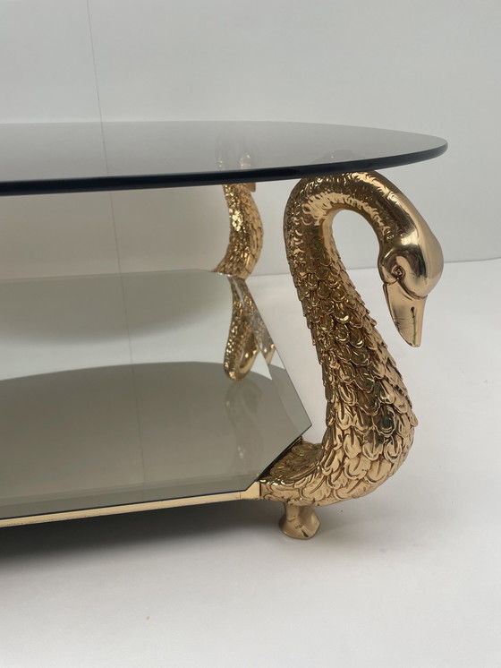 Image 1 of Vintage salontafel met messing zwanen