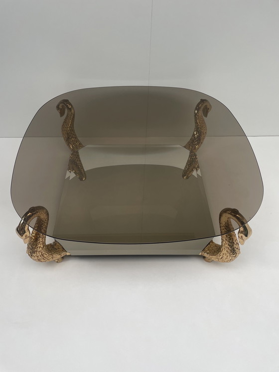 Image 1 of Vintage salontafel met messing zwanen
