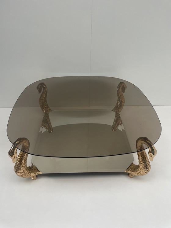 Image 1 of Vintage salontafel met messing zwanen