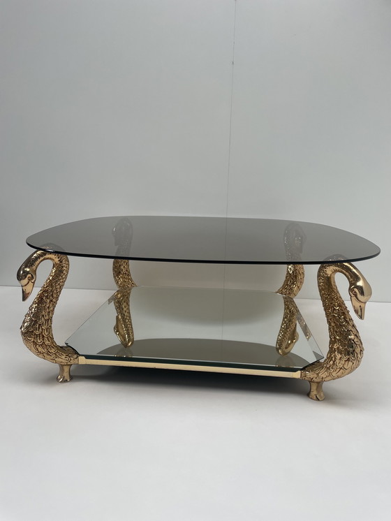 Image 1 of Vintage salontafel met messing zwanen