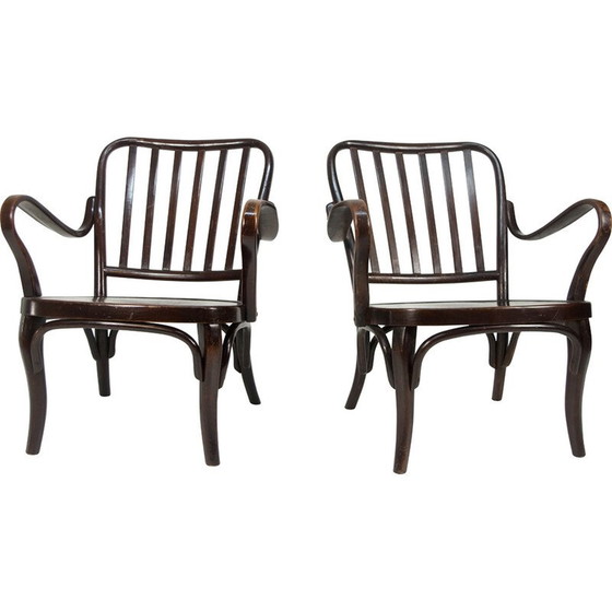 Image 1 of Paar vintage model n° 752 fauteuils in gebogen hout van Josef Frank voor Thonet, Tsjecho-Slowakije 1933