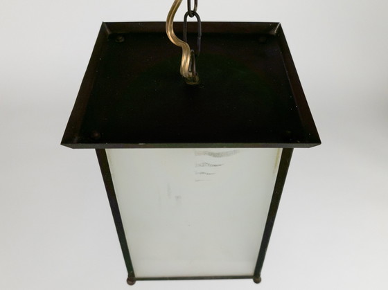 Image 1 of Amsterdamse school - lantaarnlamp - hanglamp - koper - glas - 1e kwart 20e eeuw