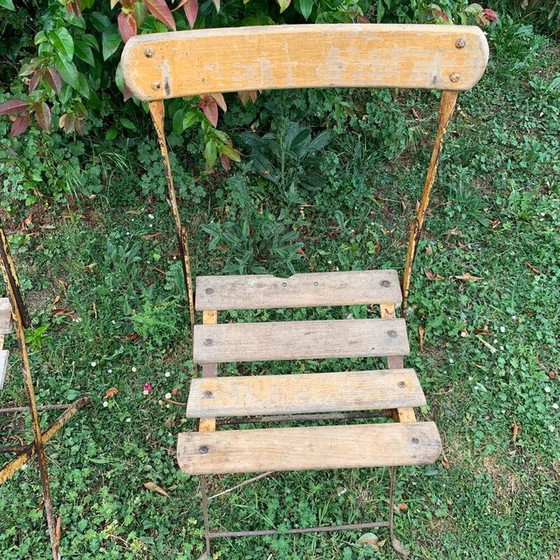 Image 1 of Set van 3 vintage tuinstoelen van ijzer en hout