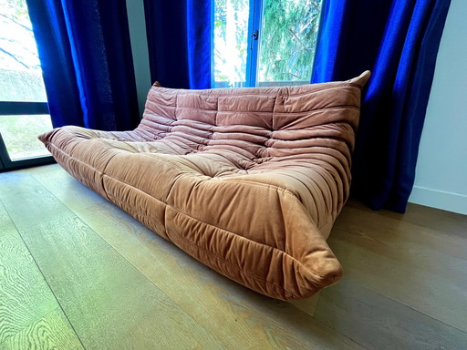 Togo 3-zits Amber Oranje Fluwelen Sofa Door Michel Ducaroy Voor Ligne Roset