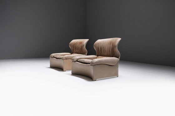 Vintage Vela Alta set in origineel leer door Giovanni Offredi voor Saporiti Italië – Fauteuils, Leather (photo 4 of 18)