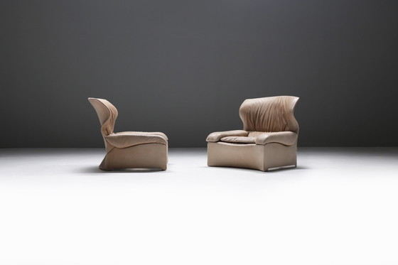 Vintage Vela Alta set in origineel leer door Giovanni Offredi voor Saporiti Italië – Fauteuils, Leather (photo 3 of 18)