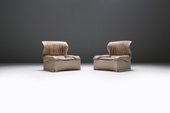 Vintage Vela Alta set in origineel leer door Giovanni Offredi voor Saporiti Italië – Fauteuils, Leather (photo 2 of 18)