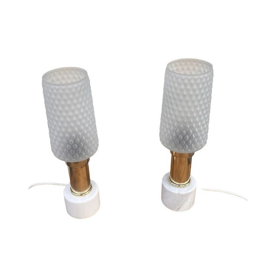 Image 1 of Paar vintage marmeren en glazen bedlampjes voor Veb Narva Leuchtenbau Lengefeld, Duitsland 1960