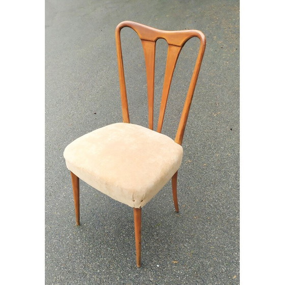 Image 1 of Set van 6 vintage stoelen van hout en stof, jaren 1940