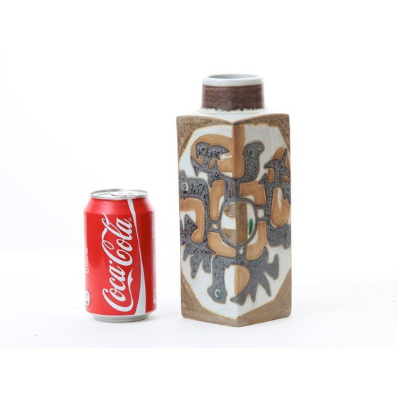 Image 1 of Scandinavische vintage vierkante vaas van keramiek met Baca patroon 805 3259 door Johanne Gerber voor Royal Copenhagen, 1960