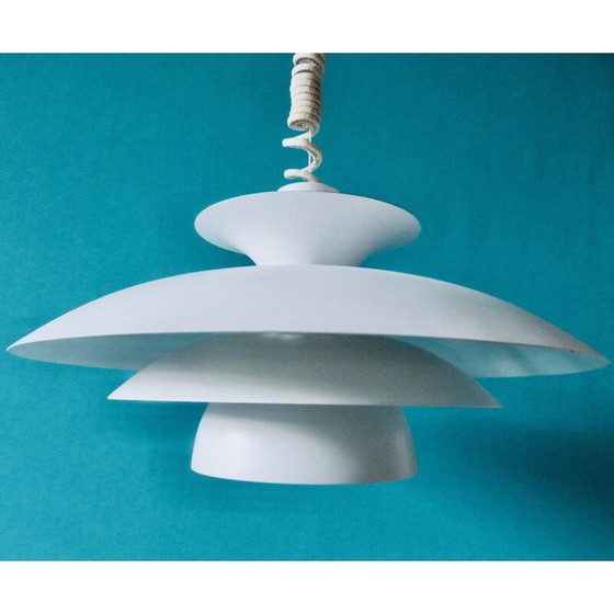 Image 1 of Vintage hanglamp van wit gelakt metaal met 3 kopjes, Denemarken 1980
