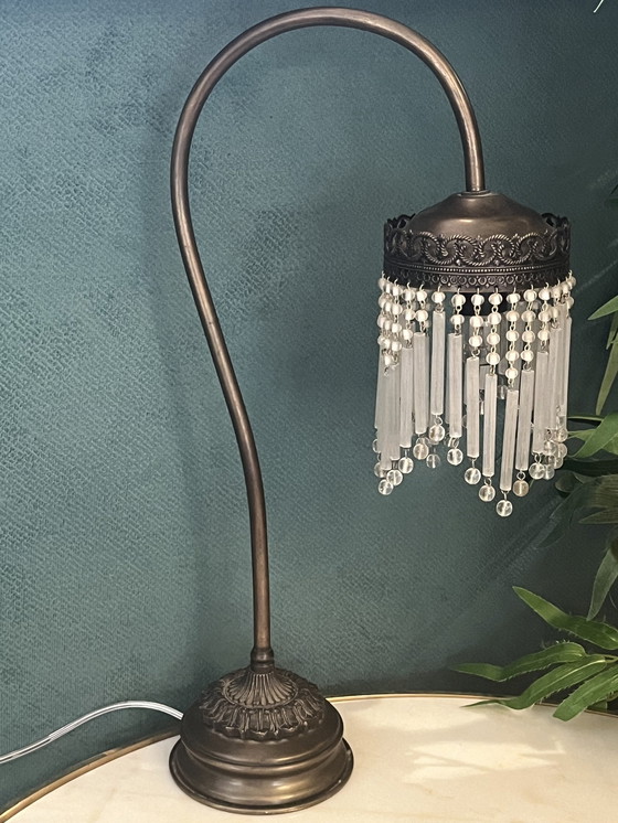 Image 1 of Vintage Jaren 20 Stijl Tafellamp Staafjes Lamp Schemerlamp Koper