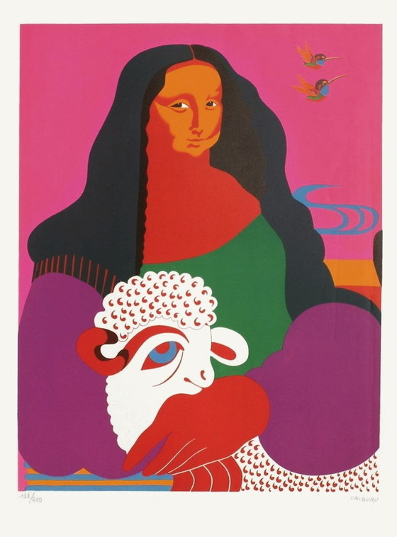 Image 1 of Vintage litho van de Mona Lisa door Nicolas Uriburu, 1967