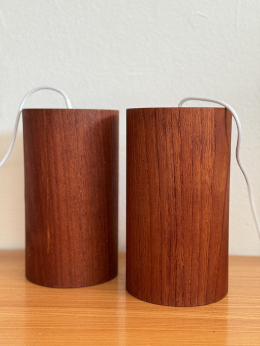 2x Vintage teak hanglamp