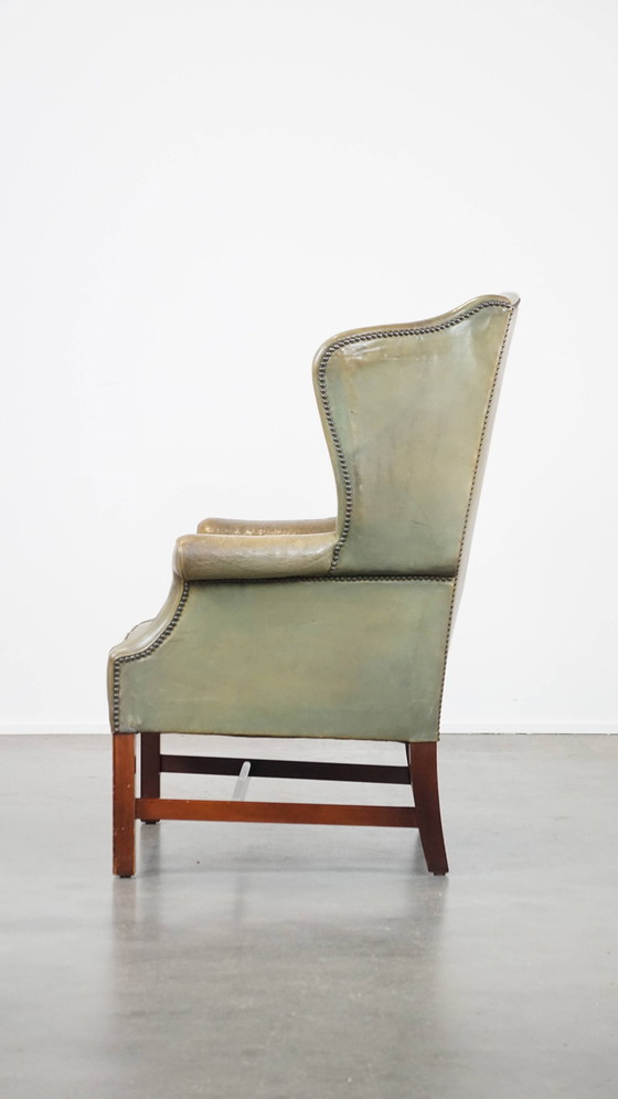 Image 1 of Groene Rundleren Oorfauteuil