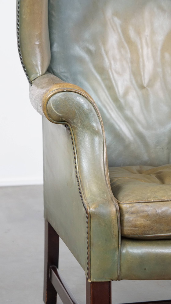 Image 1 of Groene Rundleren Oorfauteuil